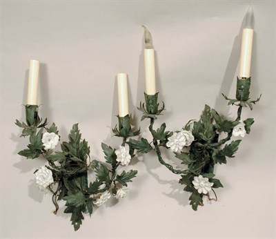 Lot 385 - Pair of Louis XV Style Tole and Porcelain...