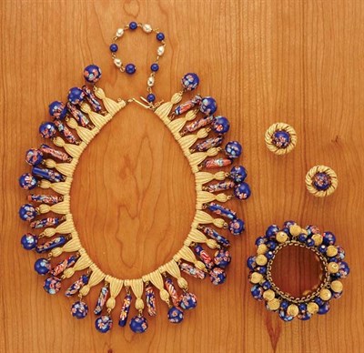 Lot 182 - Trifari Mosaic Venetian Glass Bead Demi Parure...