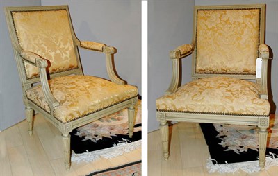Lot 4416 - Pair of Louis XVI Style Painted Fauteuils