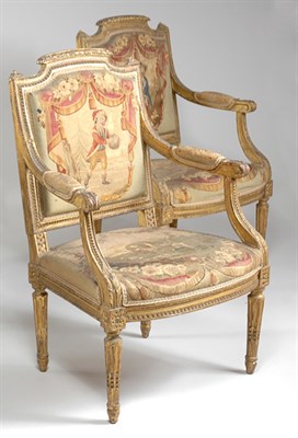 Lot 590 - Pair of Louis XVI Style Gilt-Wood Fauteuils...
