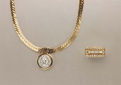Lot 1236 - Gold and Diamond Pendant Necklace and Ring