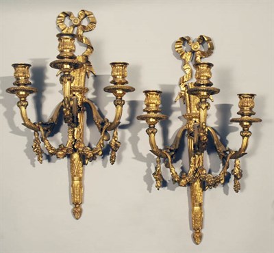 Lot 373 - Pair of Louis XVI Style Gilt-Metal Three-Light...