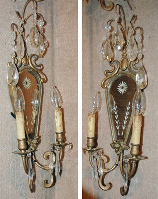 Lot 4423 - Pair of Gilt-Metal and Etched Glass Two-Light...