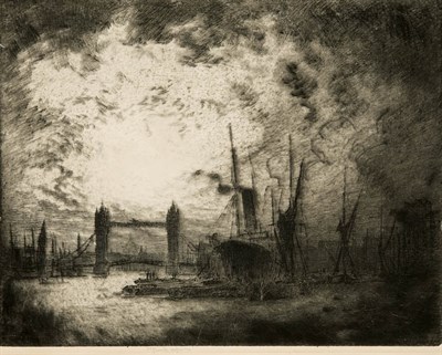 Lot 82 - Joseph Pennell THE TOWER BRIDGE, EVENING;...