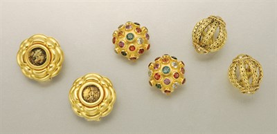 Lot 1272 - Three Pairs of Gold Earclips
