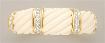Lot 1416 - Gold, Fluted White Coral and Diamond Bangle