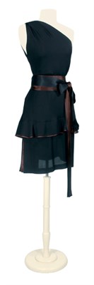 Lot 114 - Galanos Black Silk One Shoulder Cocktail Dress...