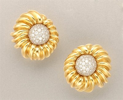 Lot 1419 - Pair of Gold, Platinum and Diamond Earclips