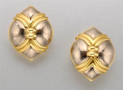 Lot 1398 - Pair of Gold and Steel Earclips