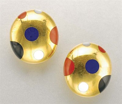Lot 1371 - Pair of Gold and Multicolored Stone Earrings