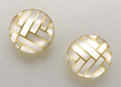 Lot 1370 - Pair of Gold and Mother-of-Pearl Earclips