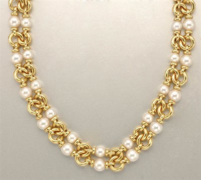 Lot 1399 - Gold and Cultured Pearl Necklace