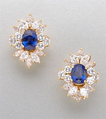 Lot 1405 - Pair of Sapphire and Diamond Earclips