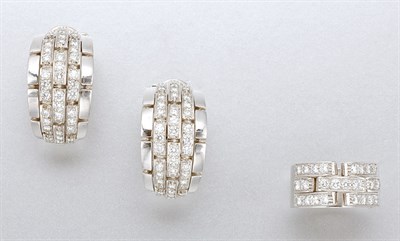Lot 1383 - Pair of White Gold and Diamond Earclips and Ring