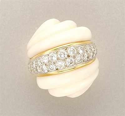 Lot 1417 - Fluted White Coral and Diamond Ring