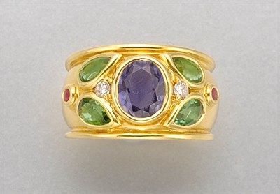 Lot 1397 - Gold, Gem-Set and Diamond Band Ring