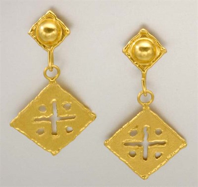 Lot 1396 - Pair of Gold Pendant Earclips