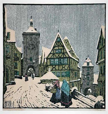 Lot 79 - Carl Thiemann ROTHENBURG Color woodcut, 1913,...