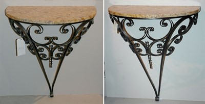 Lot 1226 - Pair of Marble Top Iron Consoles Height 28 3/4...
