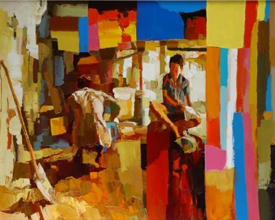 Lot 1021 - Nicola Simbari Italian, b.1927 INTERIOR WITH...