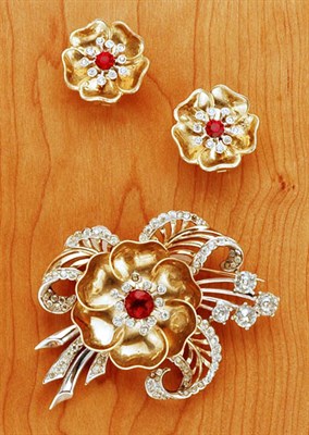 Lot 179 - Boucher Hinged Poppy Pin and Earclips American,...