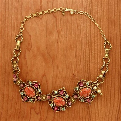 Lot 192 - Dior Faux Coral and Rhinestone Necklace French,...