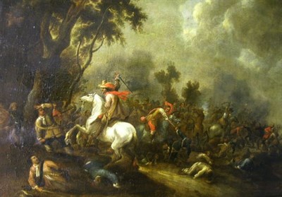 Lot 36 - School of Borgognone BATTLE SCENE Oil on...