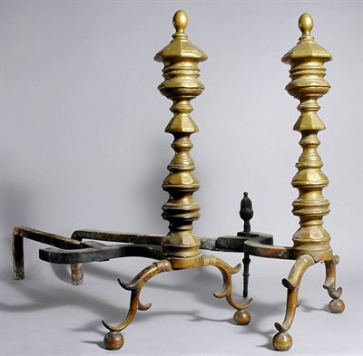 Lot 2250 - Pair of Brass Knopped Andirons 19th Century...
