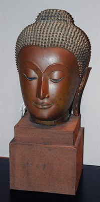 Lot 4151 - Thai Patinated-Metal Head on a Stand Height 19...
