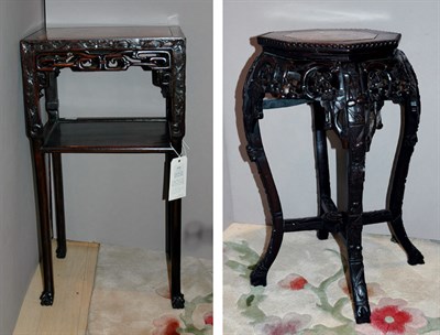 Lot 4356 - Two Marble Inlaid Carved Hardwood Tables