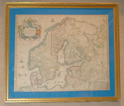 Lot 3466A - Blau Map of Scandinavia 1564 Framed Later 19th...