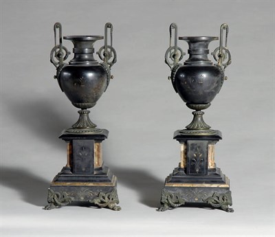 Lot 2481 - Pair of Victorian Bronze and Marble Garniture...