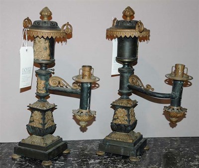 Lot 4428 - Pair of Argand Gilt and Patinated-Bronze...