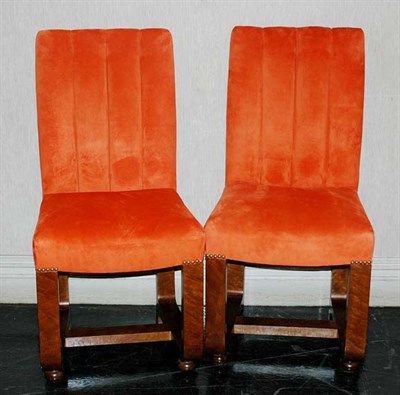 Lot 1186 - Set of Ten Suede Upholstered Walnut Dining Chairs