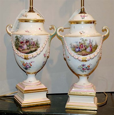 Lot 601 - Pair of Continental Porcelain Vasiform Urns...