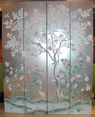 Lot 4155 - Asian Style Floral Decorated Silvered Paper...