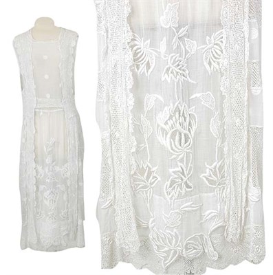 Lot 5 - White Gauze and Irish Crochet Tea Gown...