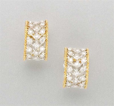 Lot 1442 - Pair of Two-Color Gold and Diamond Earclips