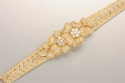 Lot 1330 - Gold and Diamond Flower Bracelet