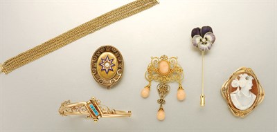 Lot 1243 - Group of Antique Gold Jewelry and Low Karat Shell Cameo