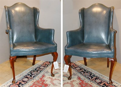 Lot 1106 - Pair of Queen Anne Style Leather Upholstered...