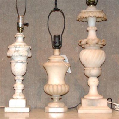Lot 1107 - Two Alabaster Lamps; Together with a Marble...