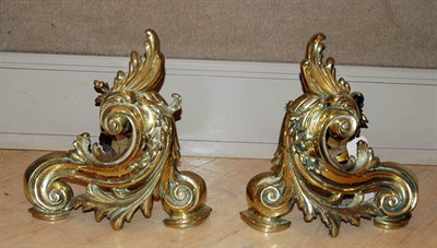 Lot 1153 - Pair of Rococo Style Brass Andirons Height 13...