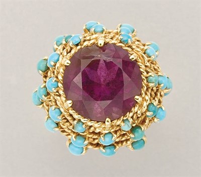 Lot 1313 - Gold, Amethyst and Turquoise Ring