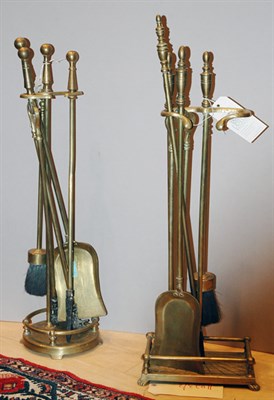 Lot 1185 - Two Sets of Brass Fireplace Tools