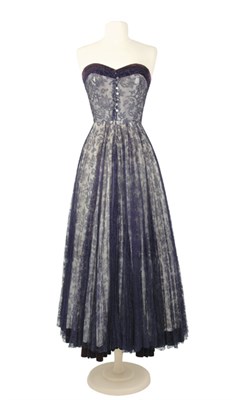 Lot 28 - Jean Desses Midnight Blue Lace Ballerina Gown...