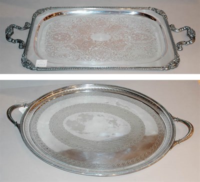 Lot 1245 - Two Silver Plated Two-Handled Serving Trays