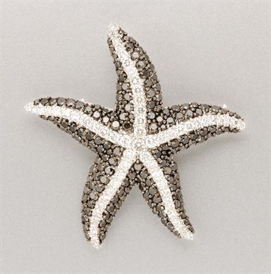 Lot 1449 - Black Diamond and Diamond Starfish Clip Brooch