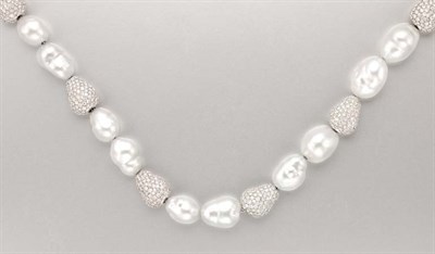 Lot 1451 - Baroque Cultured Pearl and Diamond Necklace