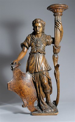 Lot 3479 - Continental Carved Wood Figure Holding a...